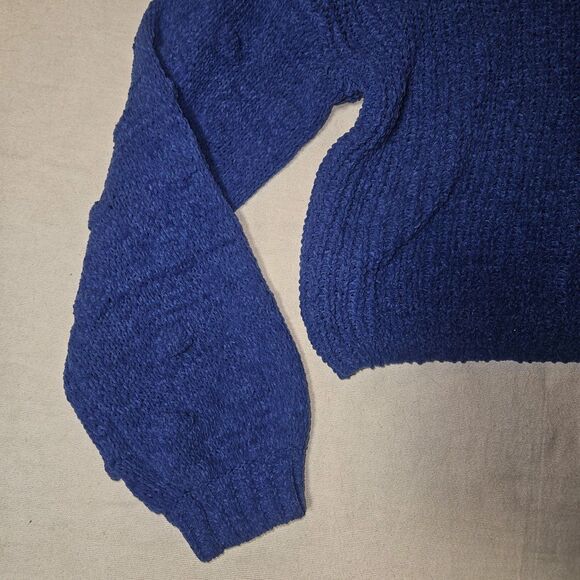 MOON & MADISON Chenile Sweater Womens S Chunky Knit Blue Balloon Sleeve Soft - Picture 4 of 9